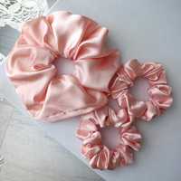 Zestaw 3 scrunchie satyna pudrowy róż handmade