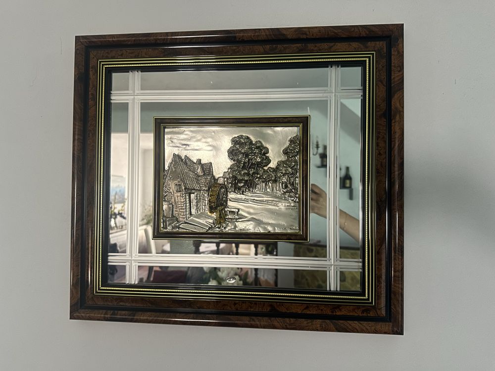 Quadro com relevo em prata arg. 925