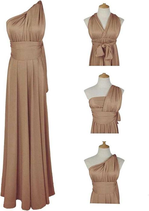 Brązowa sukienka koktajlowa elegancka maxi letnia wielofunkcyjna M 38