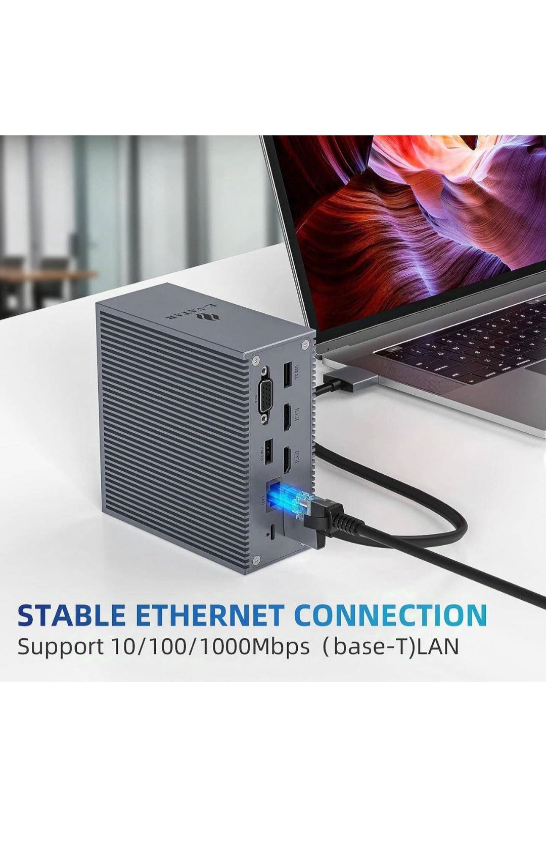 Док-станція USB C HDMI VGA 4 USBA USB C Micro SD LAN 100 Bt PD