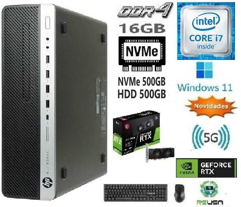 Pç GAMER HP800G3-6ªG|i7.6700-3.4G|16G|NVMe512+HDD500|RTX3050-6G|5G|W11