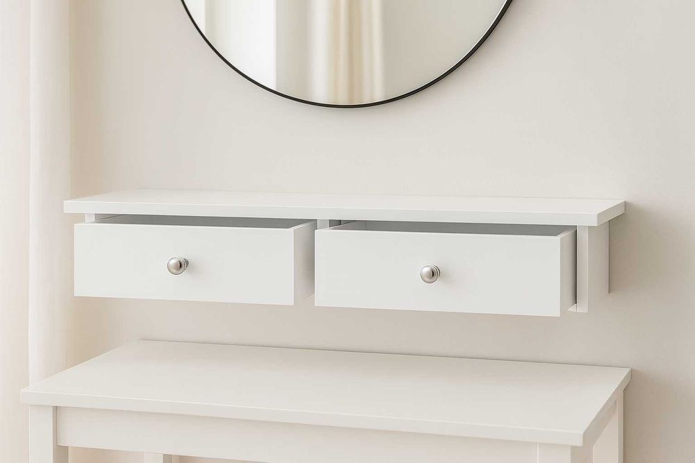 Nowa Półka Wisząca Biała z Szufladami Szafka Ścienna 65x15x10 -Wysyłka