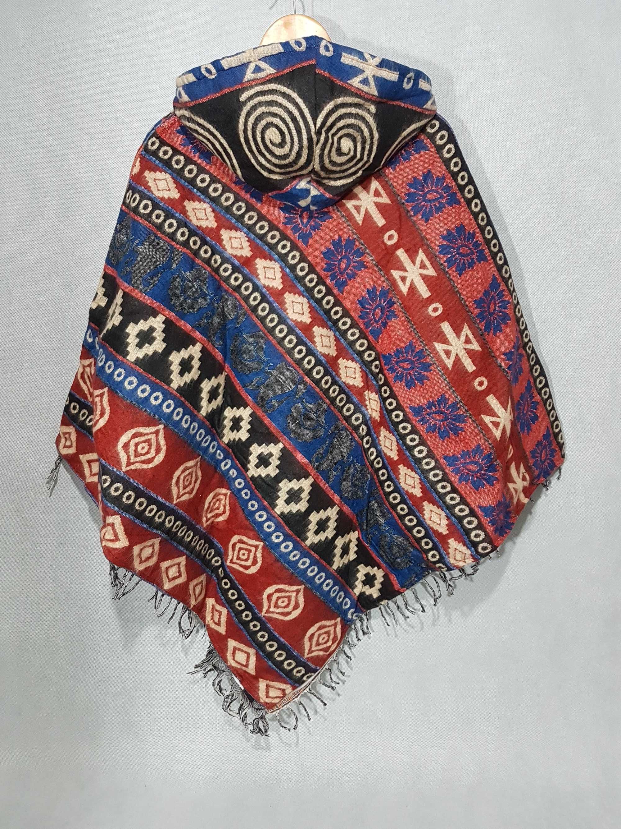 Bohemian Boho Exotic India Artesanal Unisex Bluza Z Kapturem Poncho