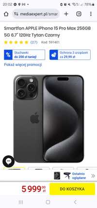 NOWY!  iPhone 15 Pro Max 256GB black titanium (MU773ZD/A).