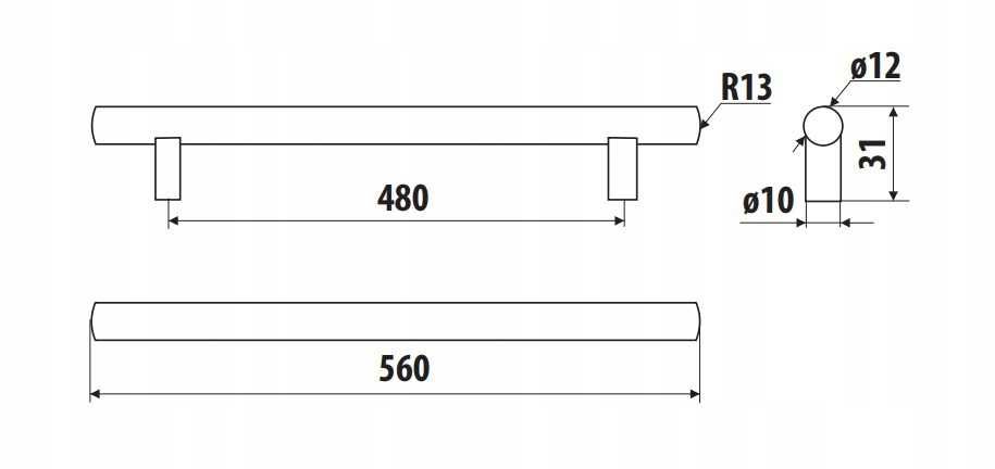 Uchwyt relingowy GAMET RE10 srebrny 480mm