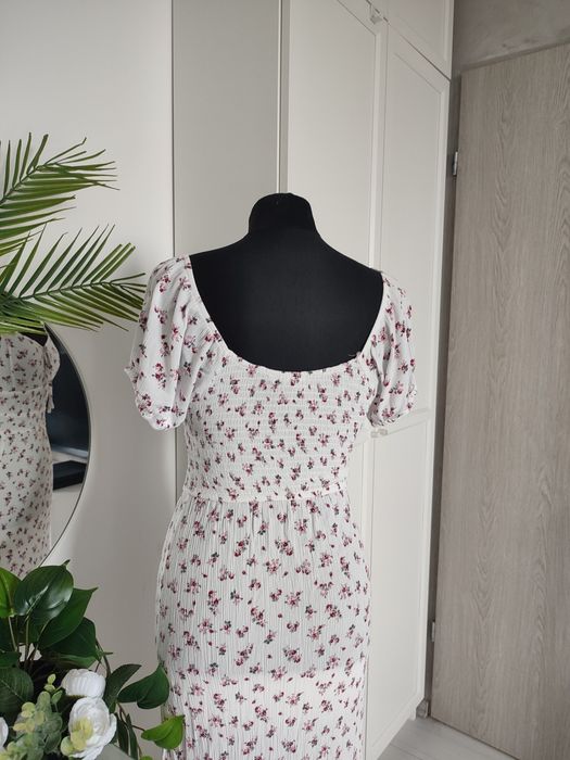 House sukienka biała w kwiatuszki letnia długa MIDI rozmiar 36 S