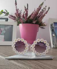 Okrągłe okulary przeciwsłoneczne stokrotki kwiatki kwiatuszki filtryUV
