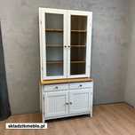 020625 Biała witryna z sosnowym blatem i półkami, IKEA