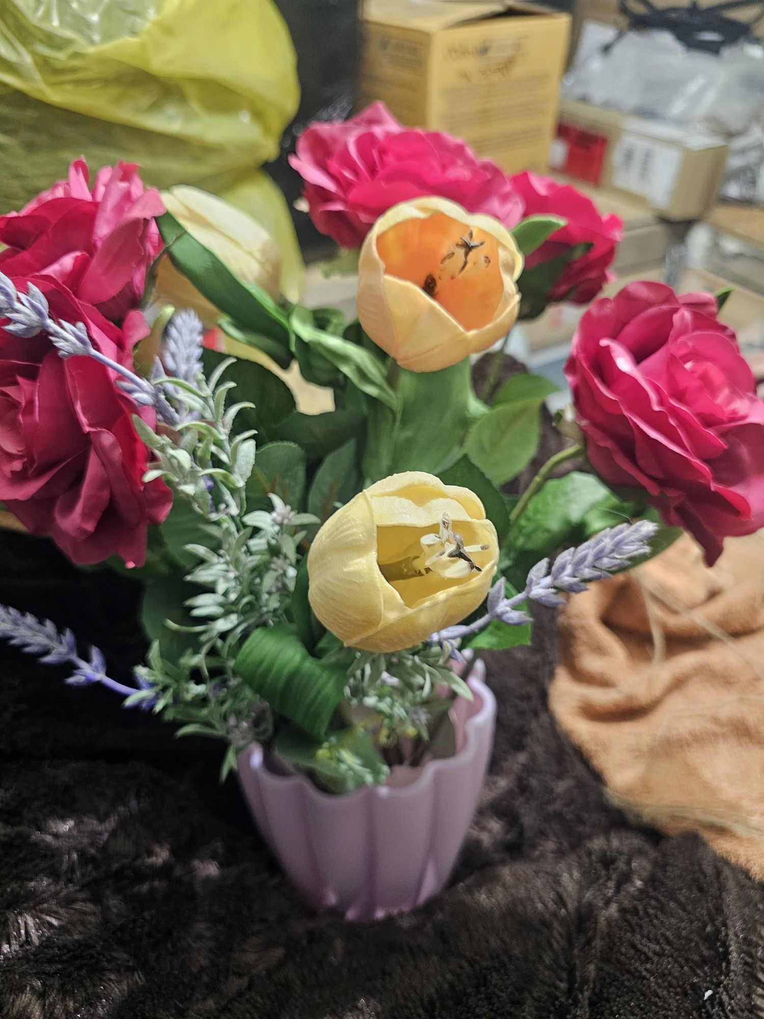 Sztuczne kwiaty bukiet tulipany róże