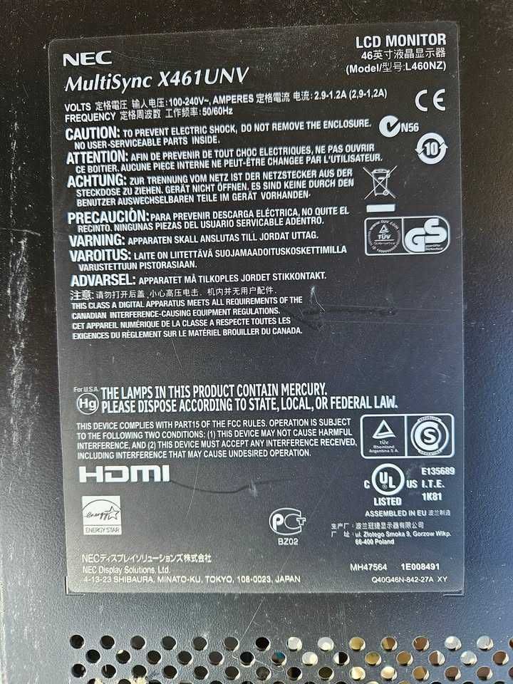 Monitor NEC MultiSync 461UNV - 7 szt
