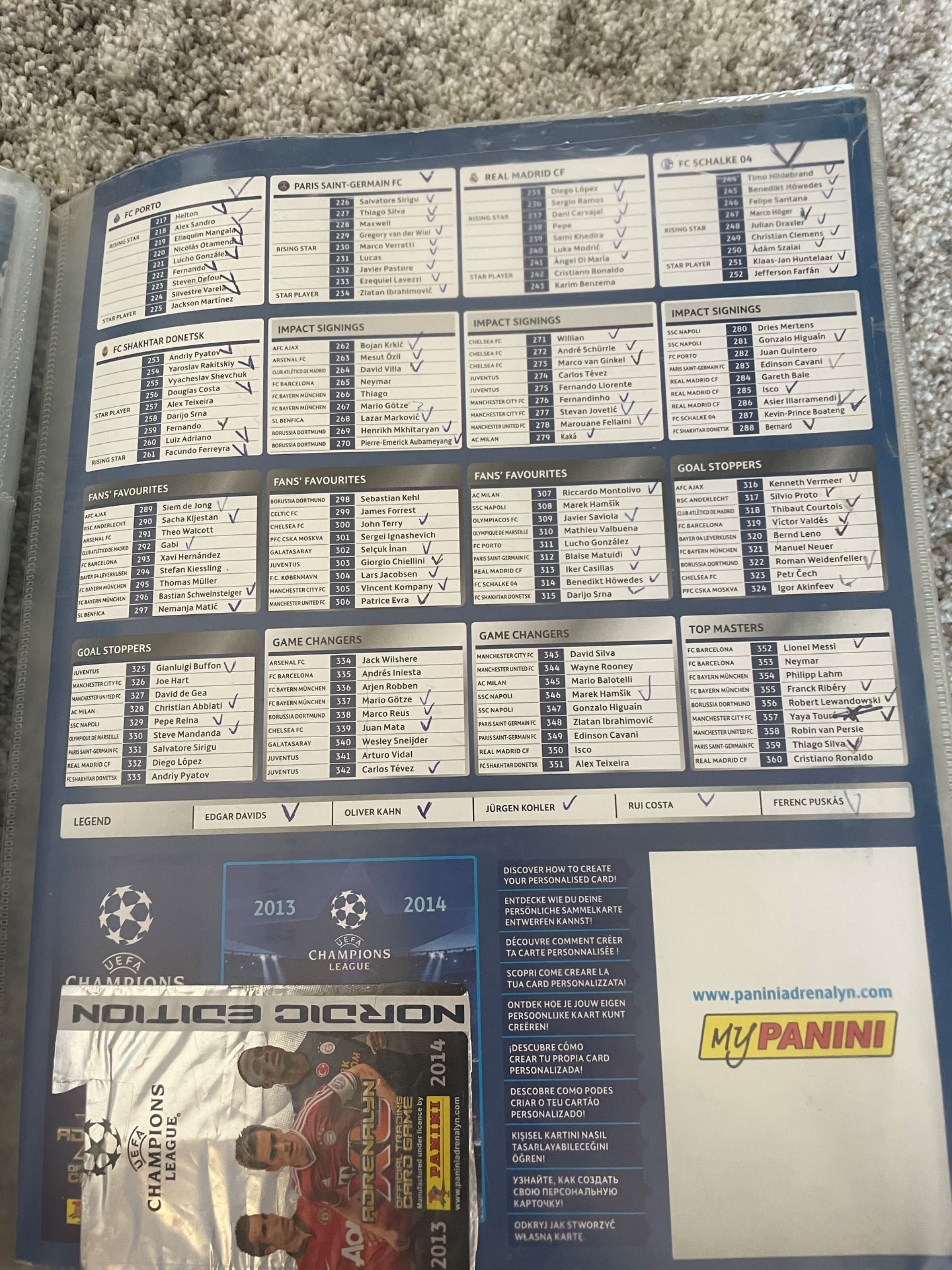 Album kart panini uefa champions league 2013/2014