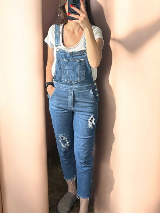 Jeansowe spodnie ogrodniczki H&M