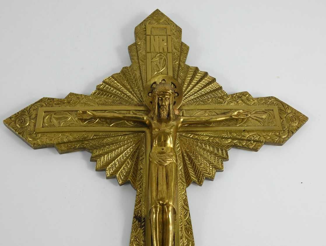 Mosiężny wiszący Krzyż krucyfiks JEZUS 40 cm