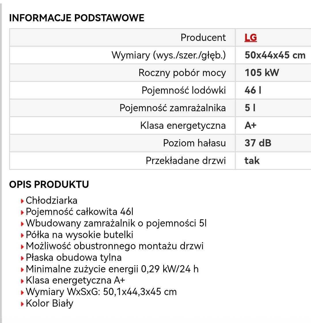 Lodówka lg z zamrażarką - GC051SS