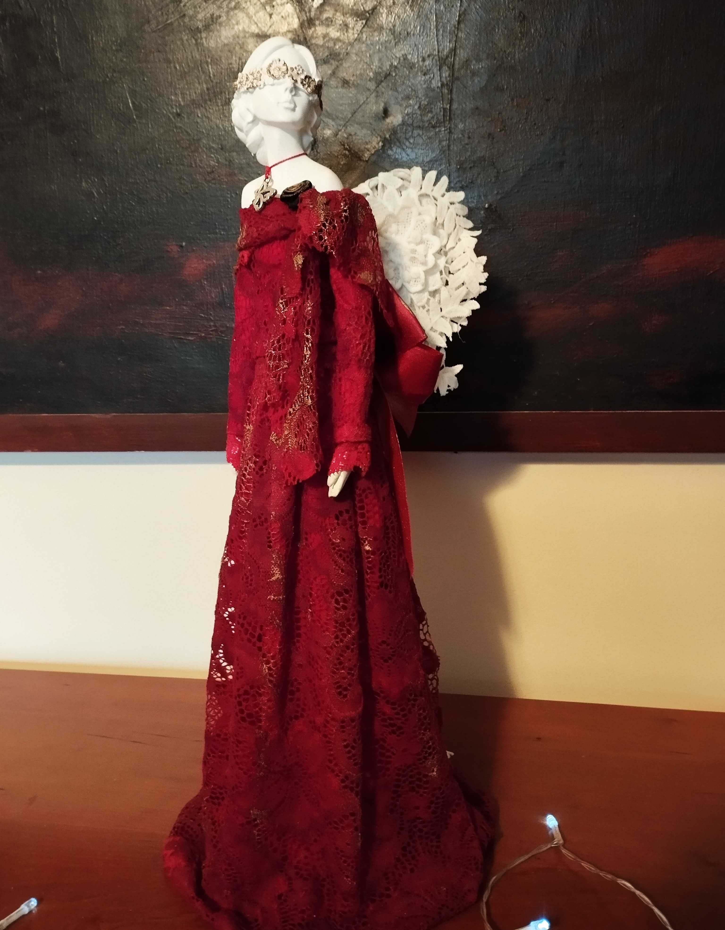 Rezerwacja Anioł burgundowy,figurka rzemiosło handmade powertex 45cm