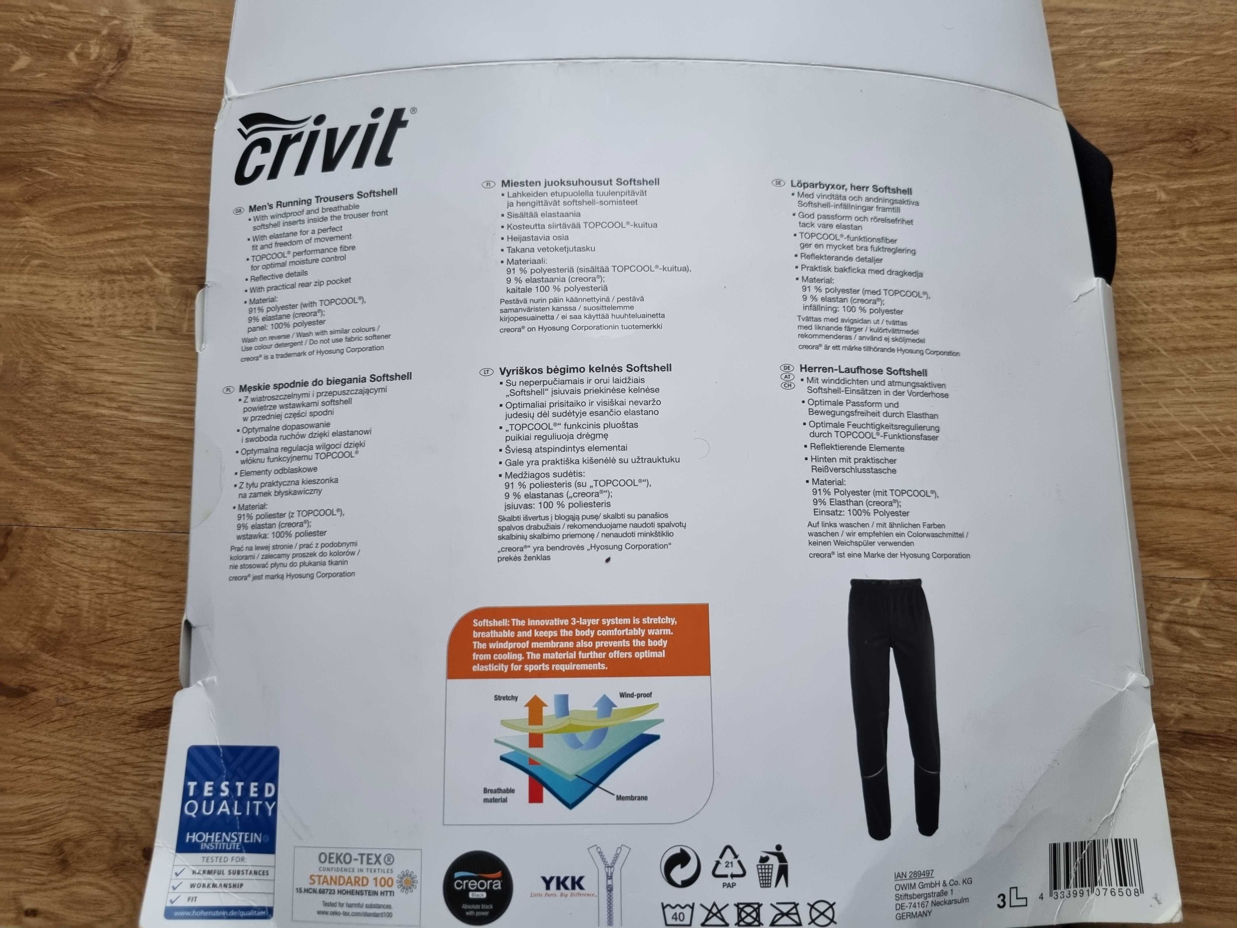 Spodnie dresowe męskie CRIVIT, bieganie rower NOWE, rozmiar 52/54, XL
