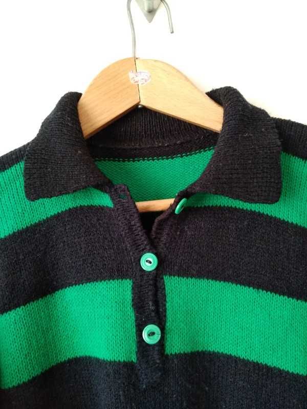 Sweter damski w zielone i czarne pasy w stylu polo rozm. L/XL/XXL