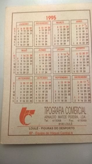 Calendário Antigo Equipa de Hóquei Central A