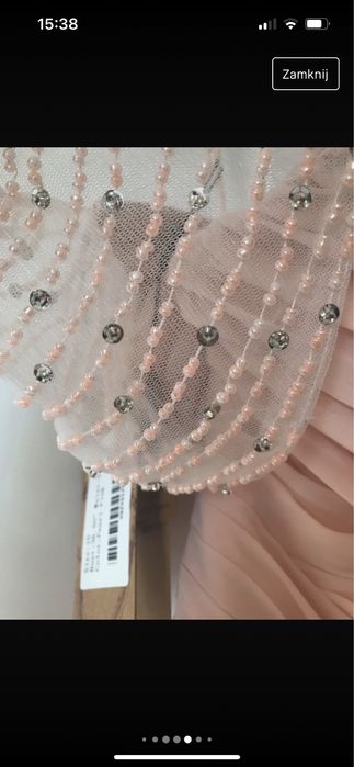 Sukienka nowa wesele długa M 38 pudrowy róż tiul metka tren