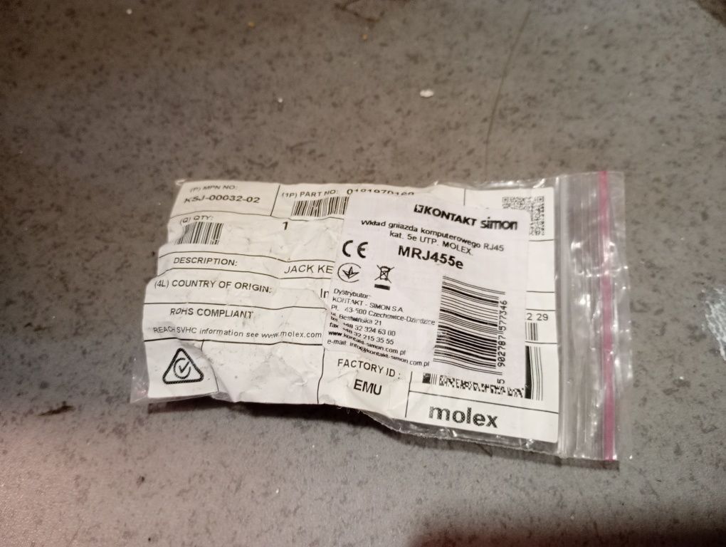 Wkład gniazda komputerowego RJ45