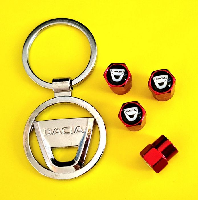 *NOWY* Breloczek DACIA + Nakrętki na wentyle czerwone komplet tuning