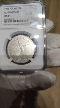 5 zł Nike 1928 Bruksela NGC MS 61!!!