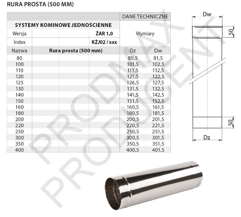 RURA Żaroodporna 1 mm Wkład Kominowy 0,5 MB FI150 1 mm PRODUCENT