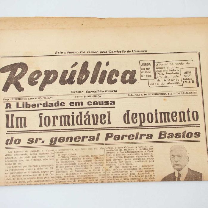 Jornal "A República" - 27 de outubro de 1945