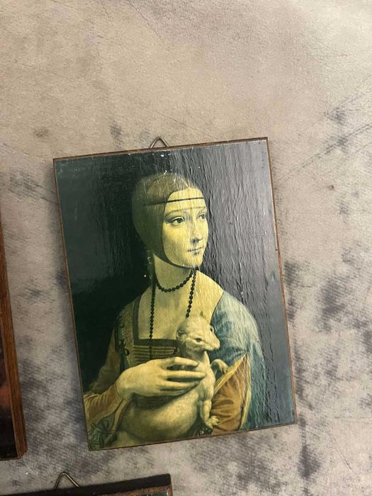 Obrazy Dama z Łasiczką Maria Magdalena 3 szt reprodukcje Drewno