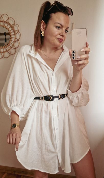 Sukienka koszulowa oversize tunika Gioya plus size biała