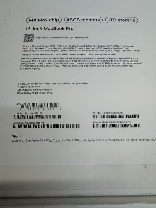 Apple MacBook Pro 16” 2024 M4 Max / 48Gb / 1Tb SSD MX313 Space Black