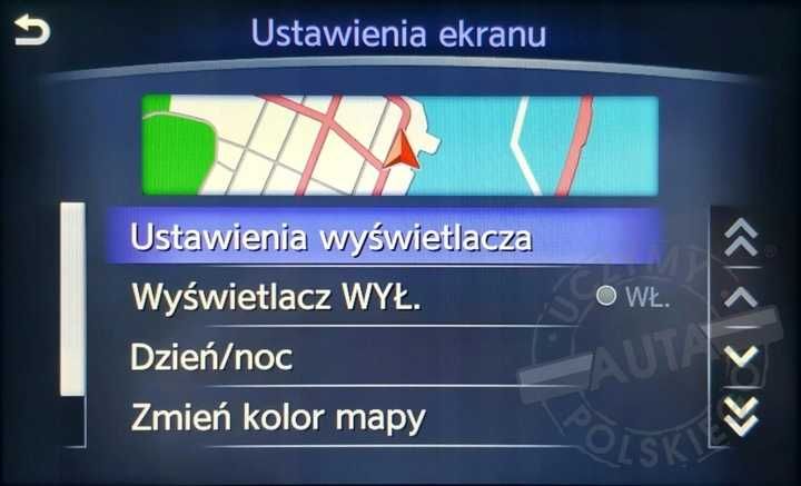 INFINITI Q30 Q70 QX30 QX60 QX80 zmiana regionu z USA polskie menu mapa