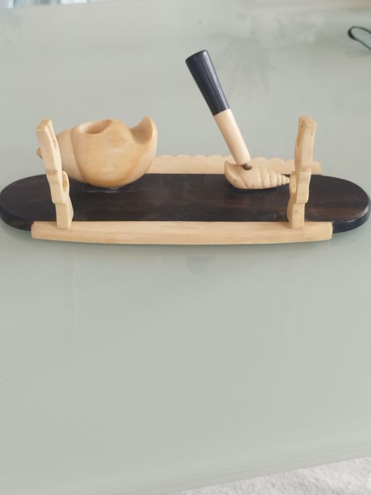 Conjunto de secretária antiga em madeira de ébano...