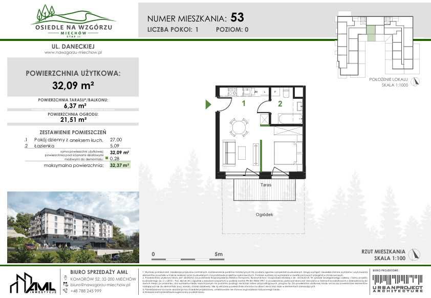 Mieszkanie 32,09 m2 z ogródkiem. Osiedle Na Wzgórzu Miechów