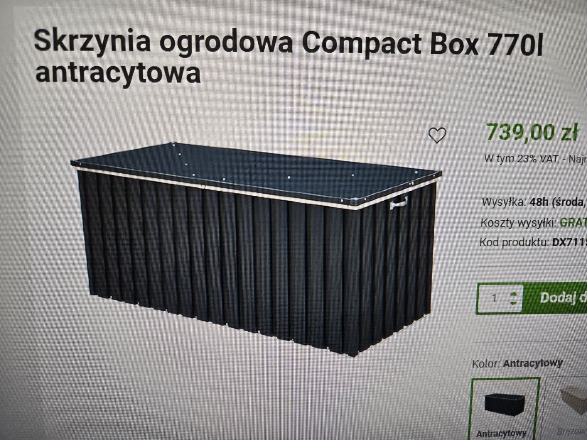 Skrzynia ogrodowa antracytowa 770l, Złożona, Nowa