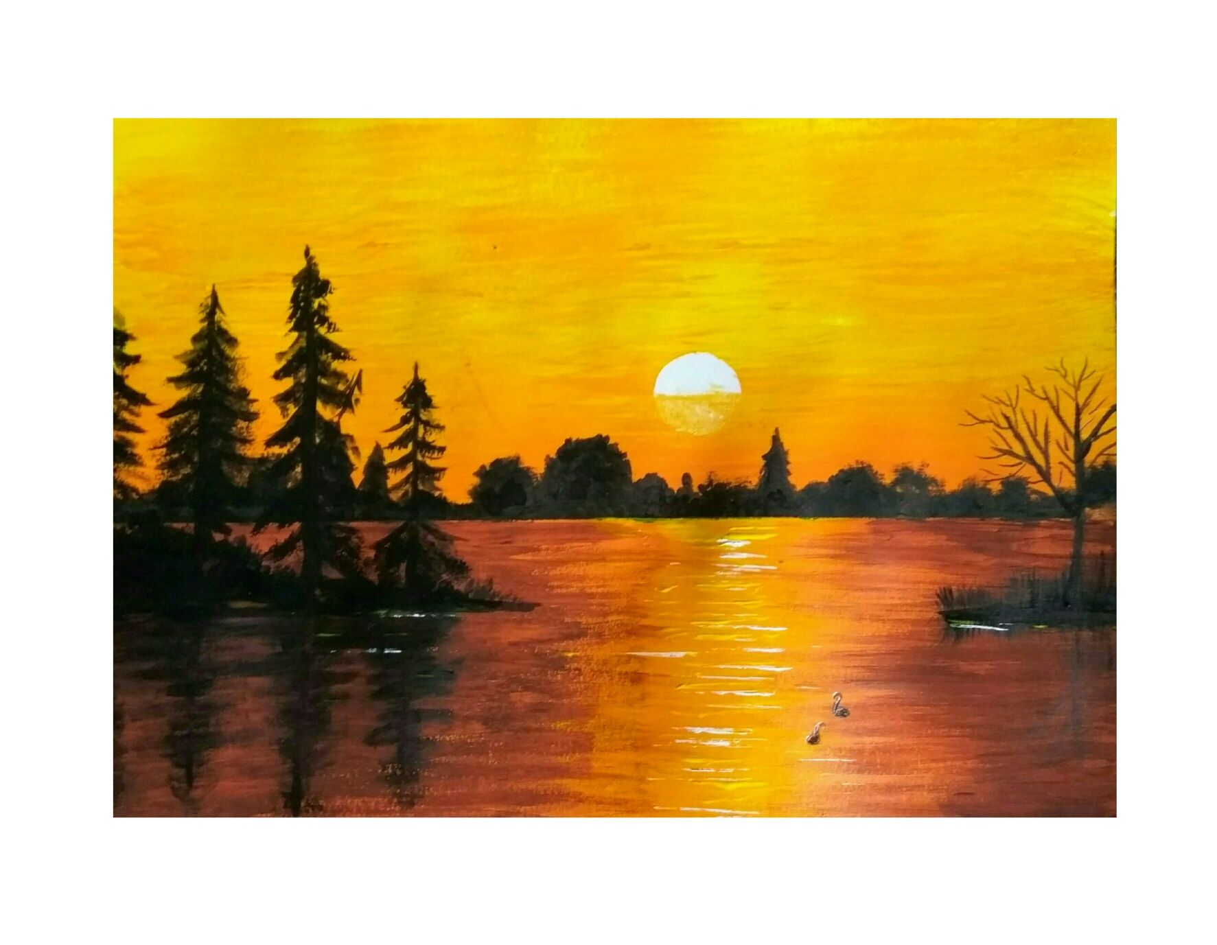 Obraz akryl oprawiony malowany ręcznie zachód słońca dekoracja prezent