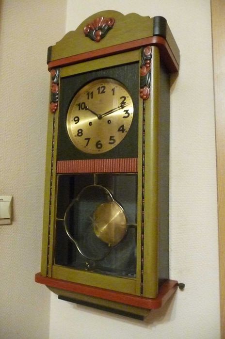 Ozdobny zegar wiszący Junghans, 2 x sygnow., sprawny, 1933r. polecam