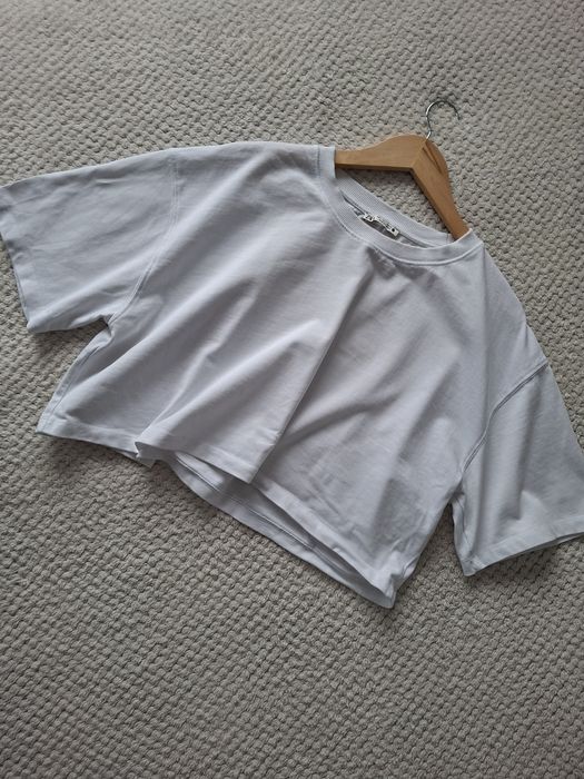 Zara tshirt pudelkowy oversize boxy premium bawelna bialy top super L