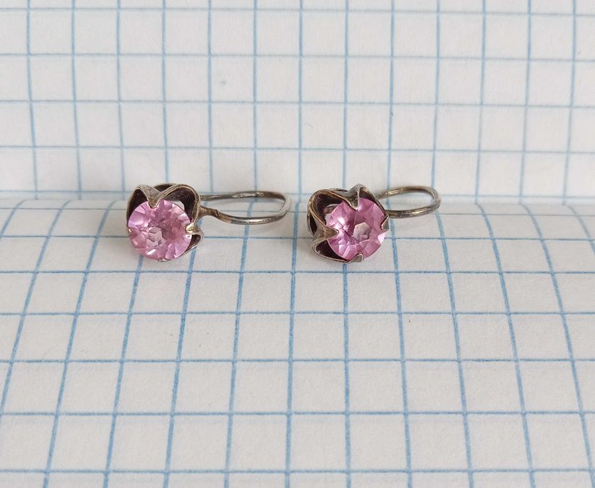 Сережки серьги Срібло 875 зірочка З розовими камнями. СССР