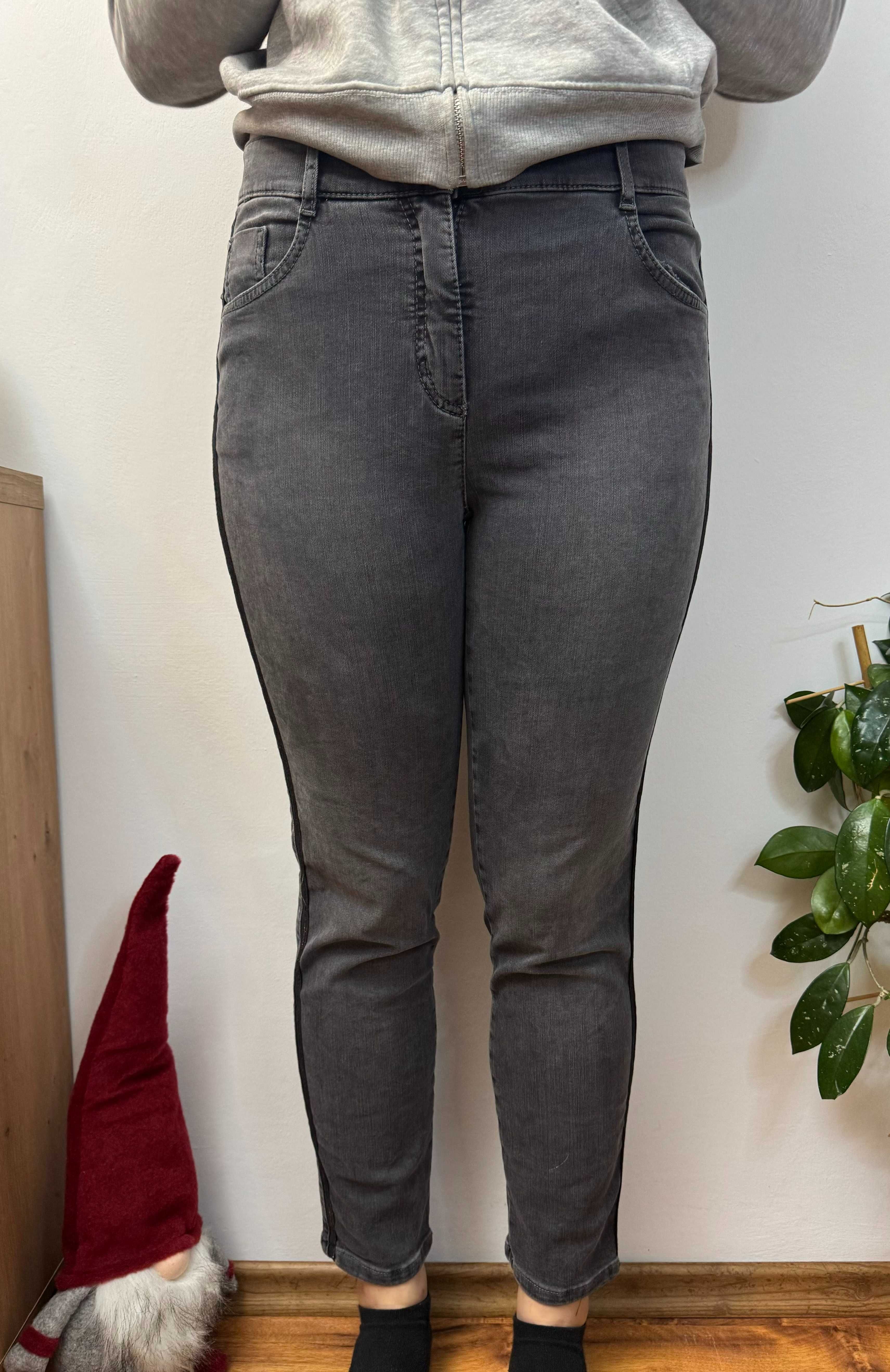 Spodnie jeansowe z lampasami jeansy grafitowe skinny Eva Lutz 40 L
