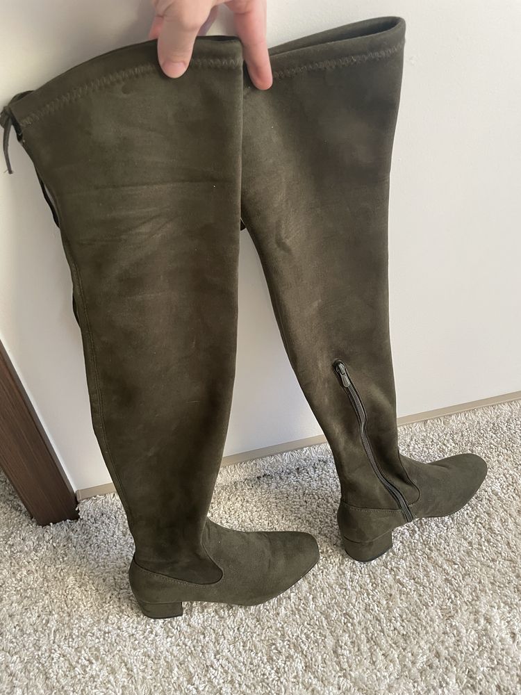 Kozaki muszkieterki, rozmiar 37, zielone/khaki, jak nowe