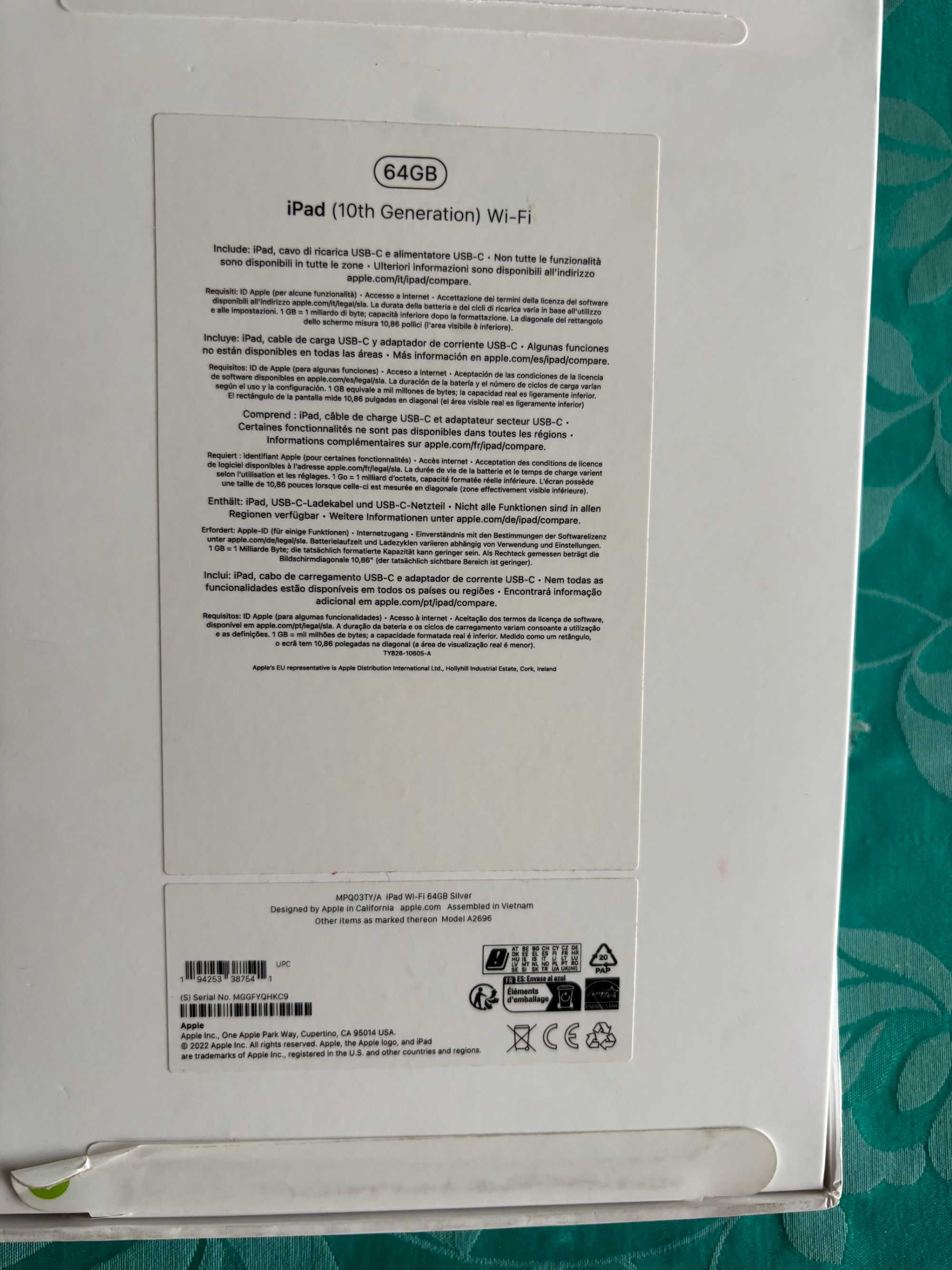 iPad 10 geração prata 64gb Wi-Fi novo