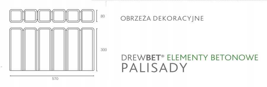 Obrzeże palisadowe dekoracyjne betonowe palisada 8x30x57cm DREWBET