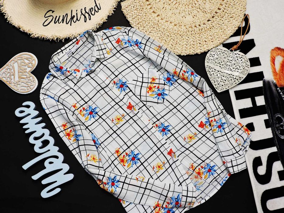 Cropp Koszula wiskoza kwiaty krata M