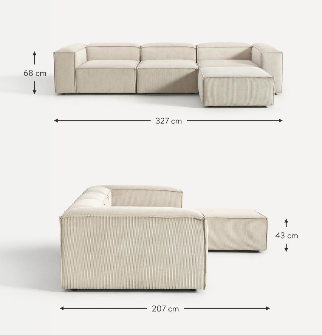 Sofa modułowa ze sztruksu z pufem Lennon 4-osobowa Westwing Collection