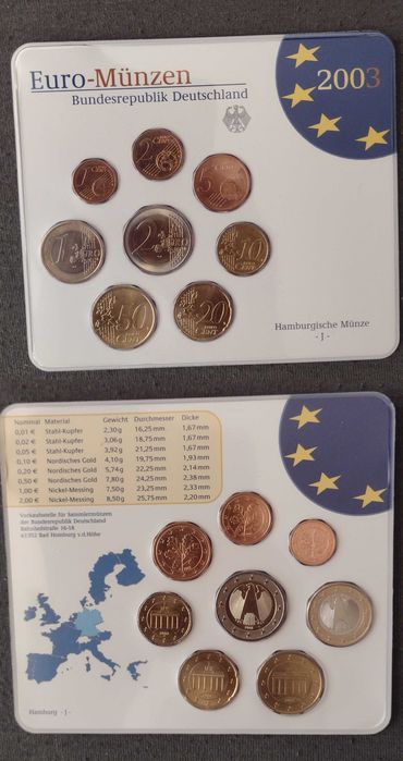 Германия набор евро монет 2002, 2003, 2003, 2004, 2005, 2006, 2009