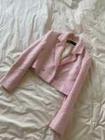 Zara rozowa pudrowa marynarka tweed elegancka