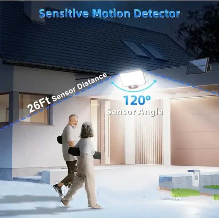 Вуличний прожектор ліхтар акумулятор 234 LED  датчик руху сон. панель