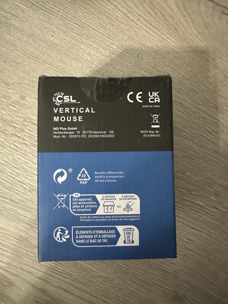 CSL bezprzewodowa mysz optyczna USB 2,4 GHz, pionowa Praworęczna
