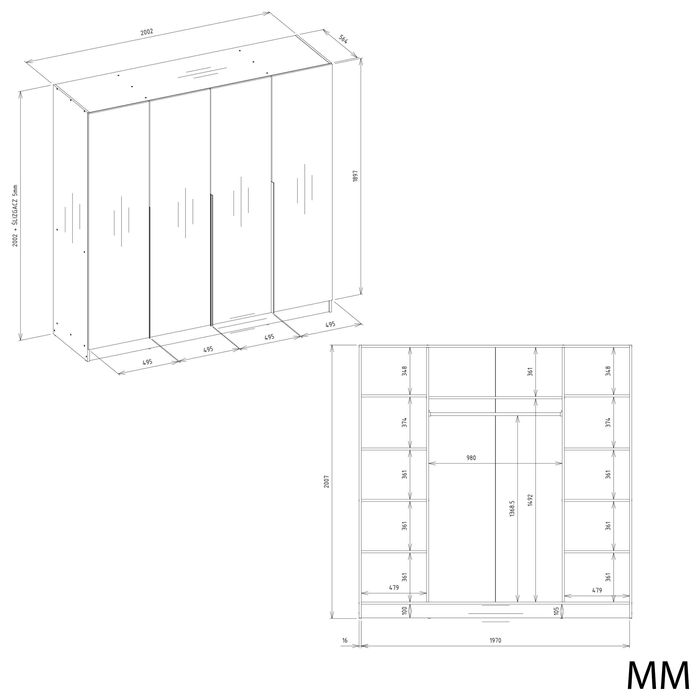 SZAFA SENSO 4D 200 Cm 4 Drzwi 11 Półek Do Sypialni KASZMIR BEŻ